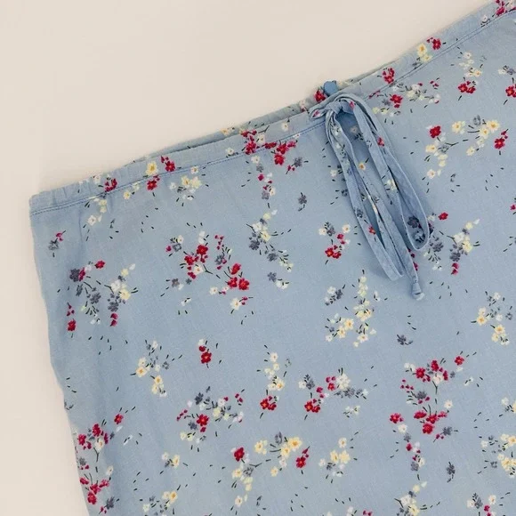 OshKosh Floral Midi Skirt Women's‎ Size 12 Blue 100% Cotton Drawstring Pleated - Picture 5 of 12